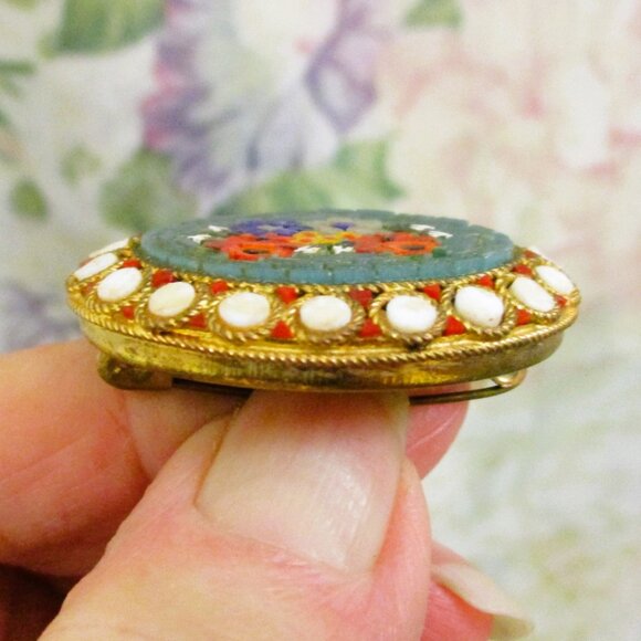 VINTAGE Italian Micromosaic Brooch: Floral Tesserae Tile Micro Mosaic Pin - Picture 12 of 14